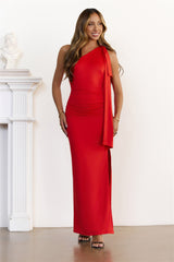 Nightfall Radiance One Shoulder Maxi Dress Red