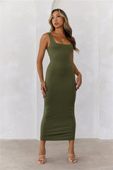 HELLO MOLLY BASE Premium Bodycon Maxi Dress Army