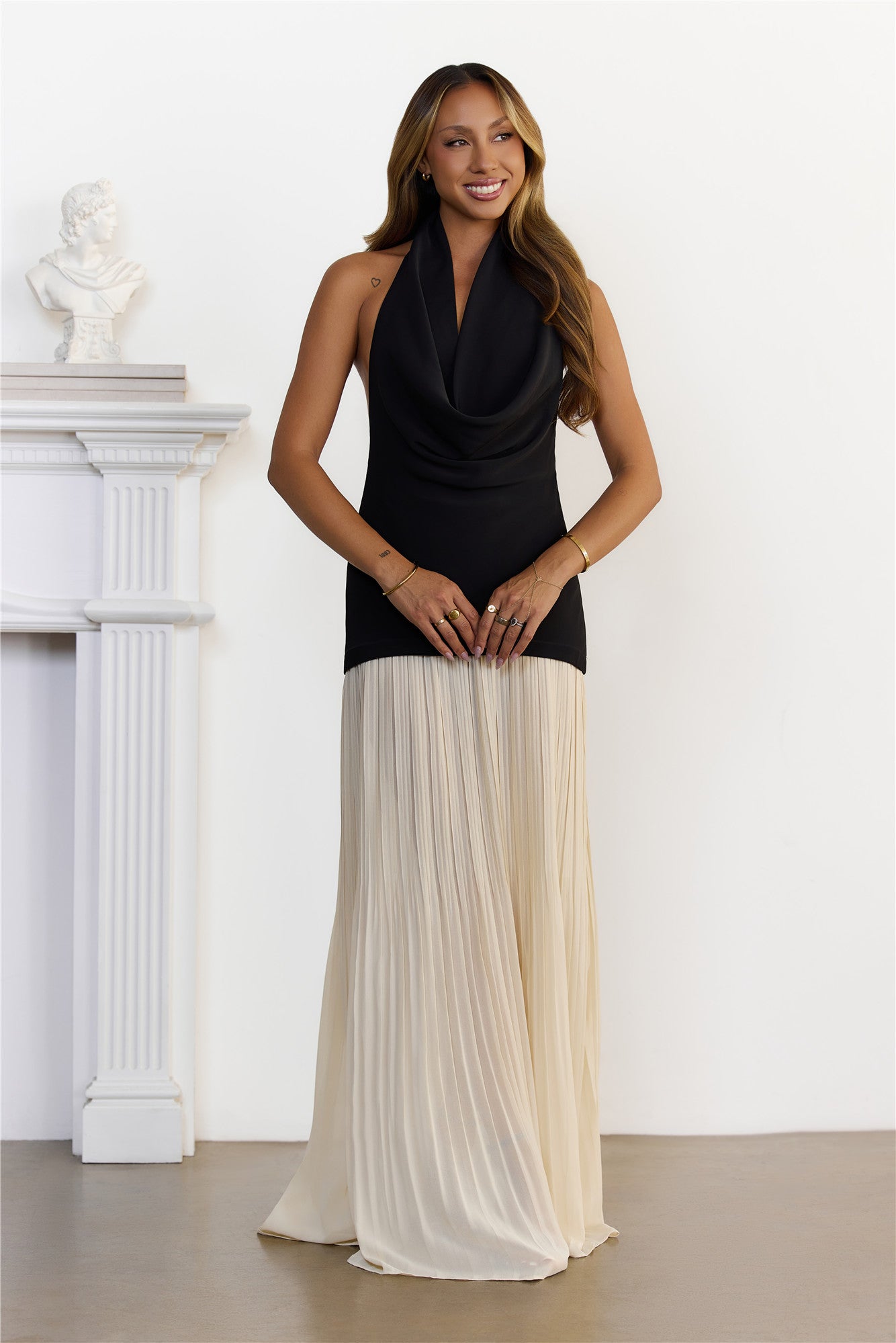 Luxe Behaviour Cowl Neck Halter Maxi Dress Black