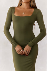 BASE  Embrace Shape Long Sleeve Maxi Dress Army