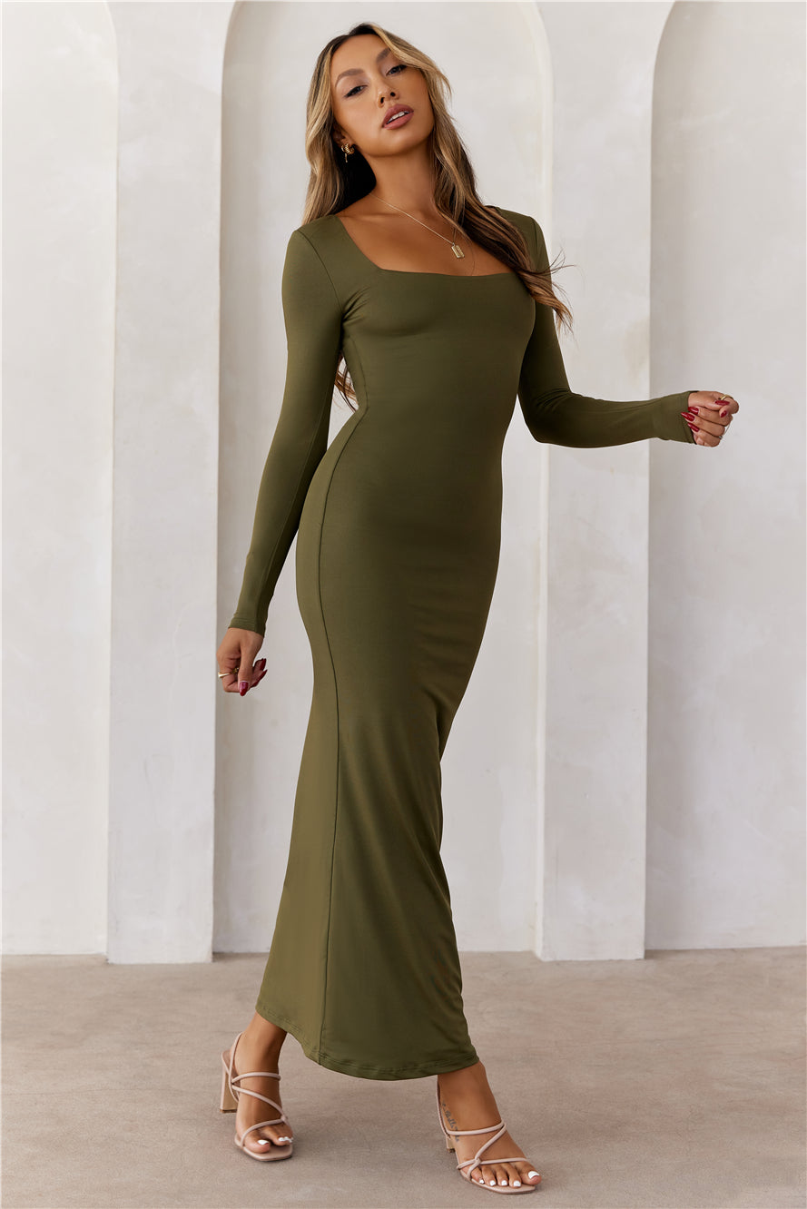 BASE  Embrace Shape Long Sleeve Maxi Dress Army