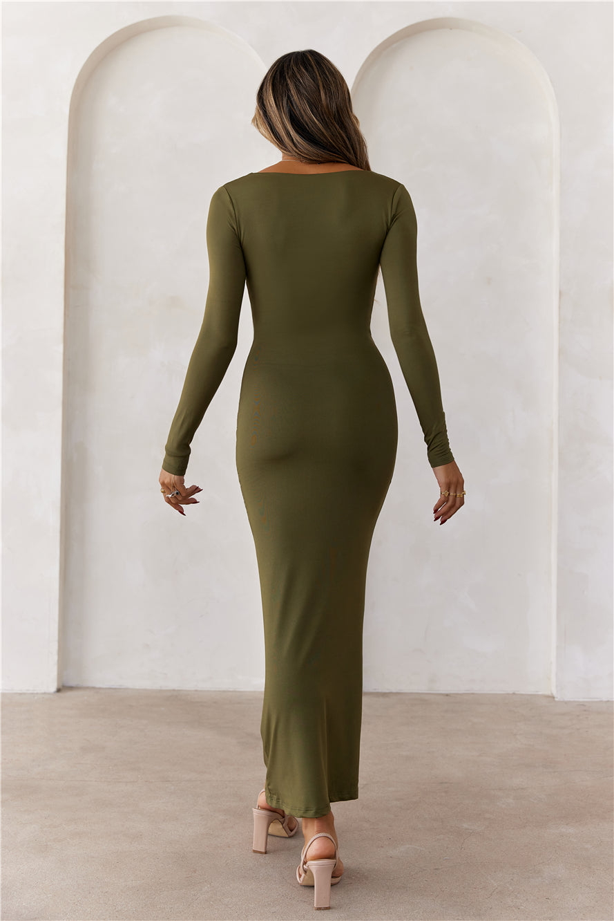 BASE  Embrace Shape Long Sleeve Maxi Dress Army