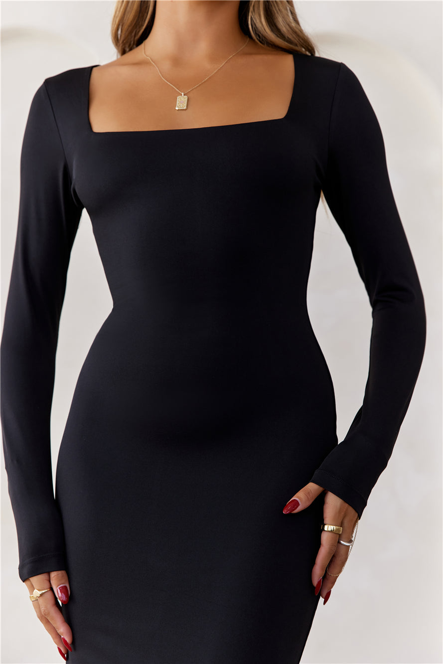 BASE Embrace Shape Long Sleeve Maxi Dress Black NEW