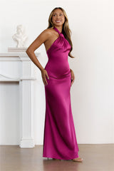 Crowned Nights Satin Halter Maxi Dress Plum