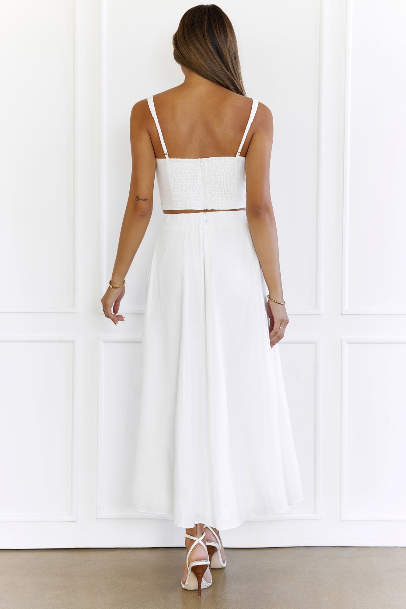 Chic Lace Detail Midi Skirt Set White