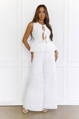 Effortless Chic Eyelet Tie-Front Smocked Set White