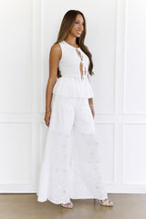 Effortless Chic Eyelet Tie-Front Smocked Set White