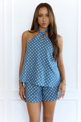 Dazed Days Polka Dot Halter Shorts Set Blue