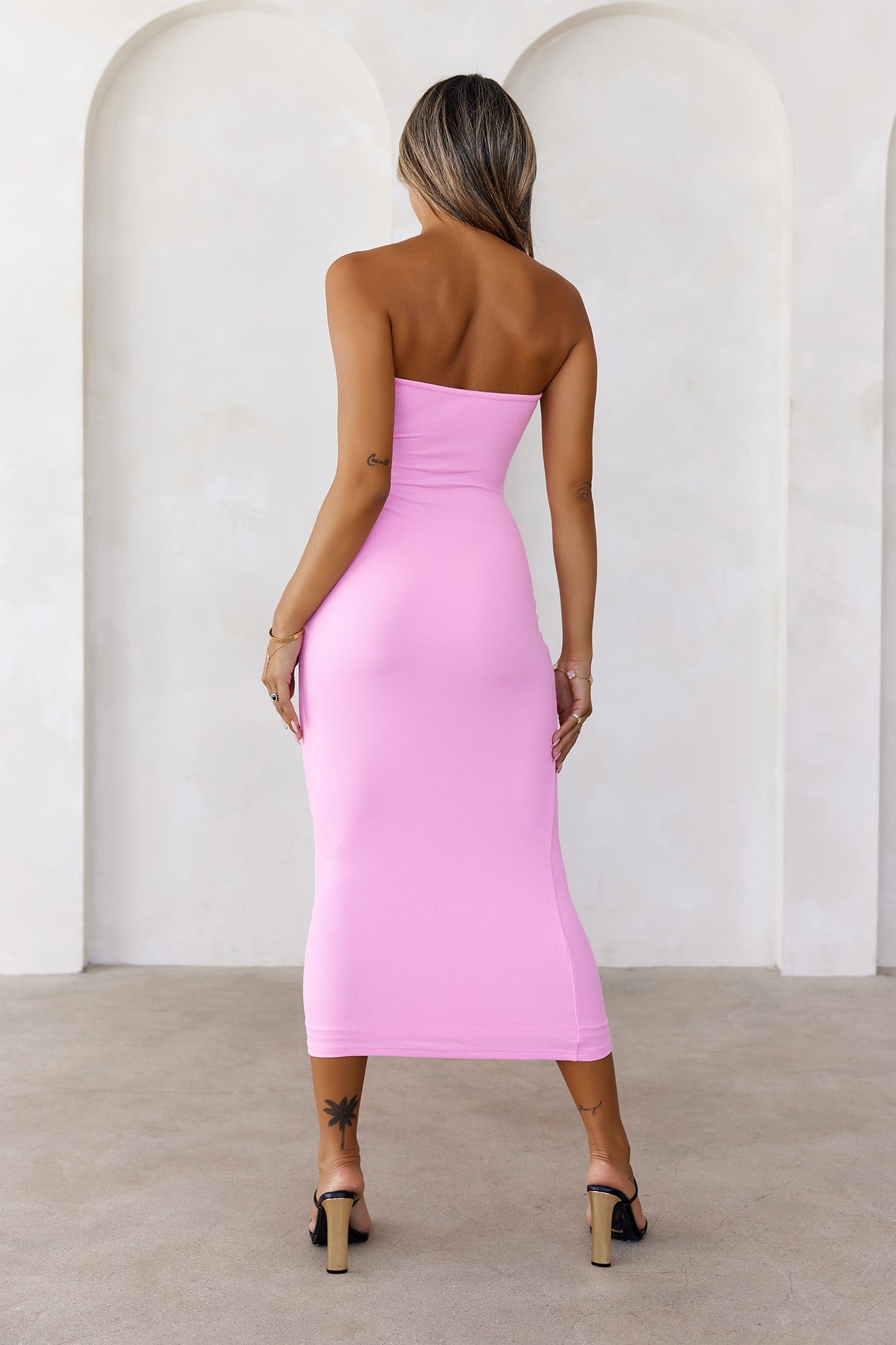 BASE The Ultimate Strapless Ribbed Midi Dress Pink