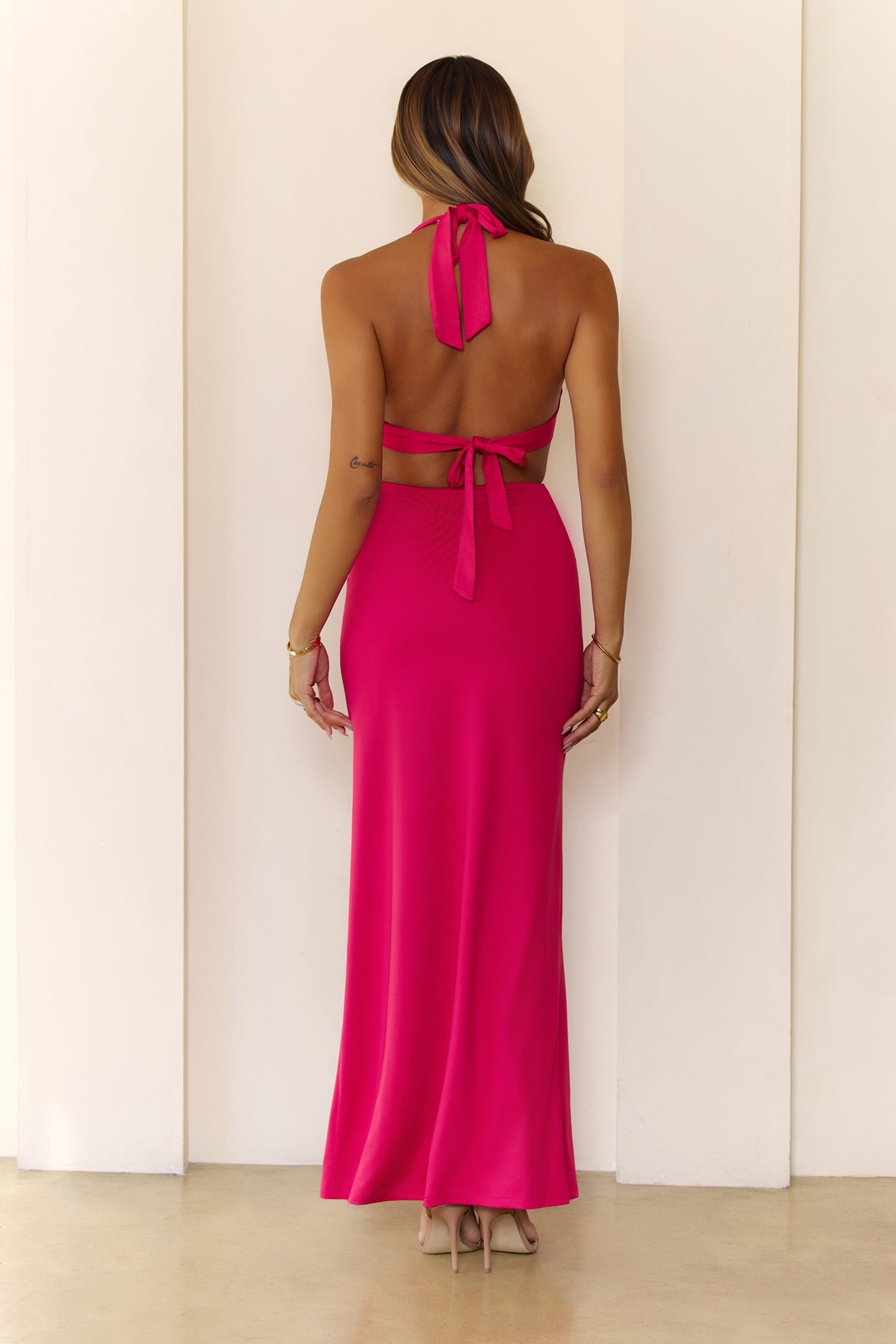 Dazzling Presence Halter Maxi Dress Pink