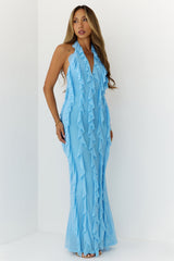 Frills Please Halter Maxi Dress Blue