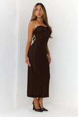 Girl Of Sultry Diamante Strapless Midi Dress Brown