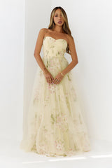 Dream Chaser Floral Tulle Maxi Dress Yellow