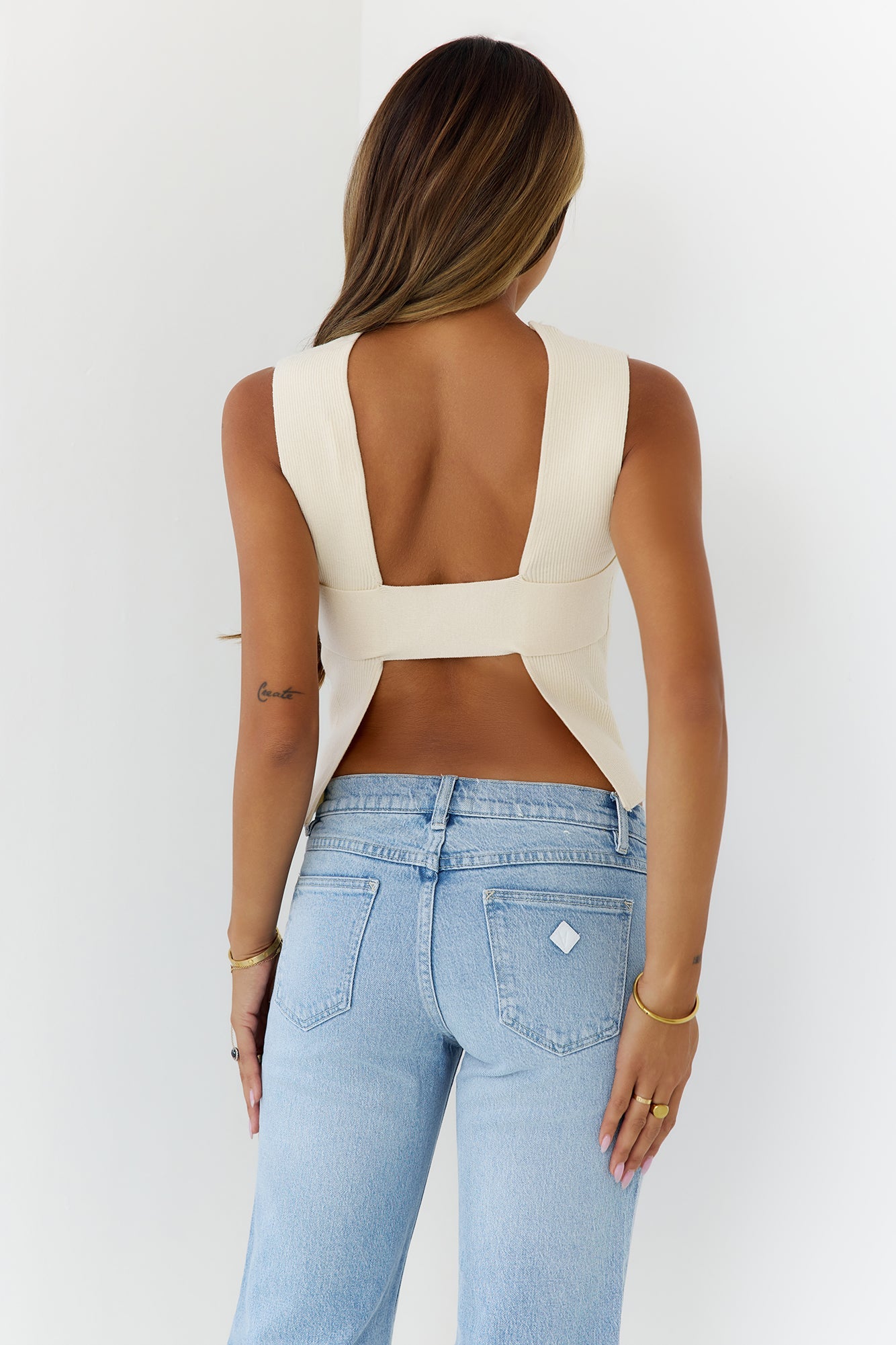 On The Go Ribbed Sleeveless Top Cream