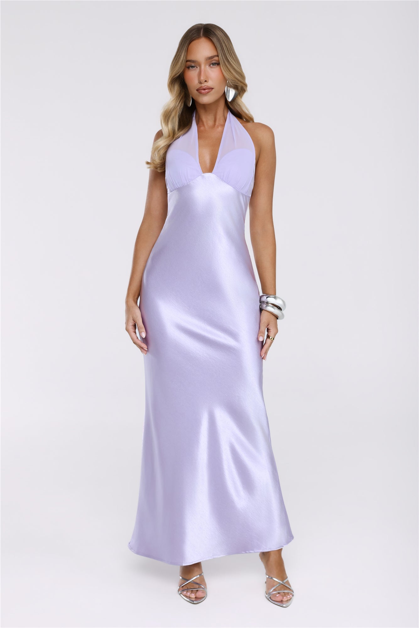 Luxe Satin Halter Neck Maxi Dress Lilac