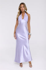 Luxe Satin Halter Neck Maxi Dress Lilac