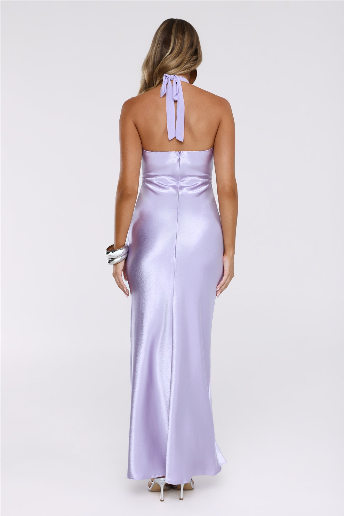 Luxe Satin Halter Neck Maxi Dress Lilac