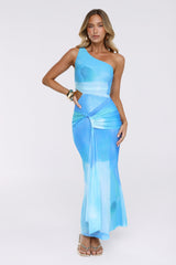 Fizzy Honey One Shoulder Mesh Maxi Dress Blue