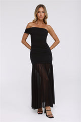 Moonlit Whisper One Shoulder Mesh Maxi Dress Black