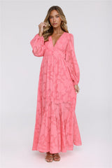 Glow Blossom Long Sleeve Maxi Dress Coral
