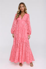 Glow Blossom Long Sleeve Maxi Dress Coral