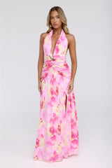 Darlingly Done Halter Mesh Maxi Dress Pink