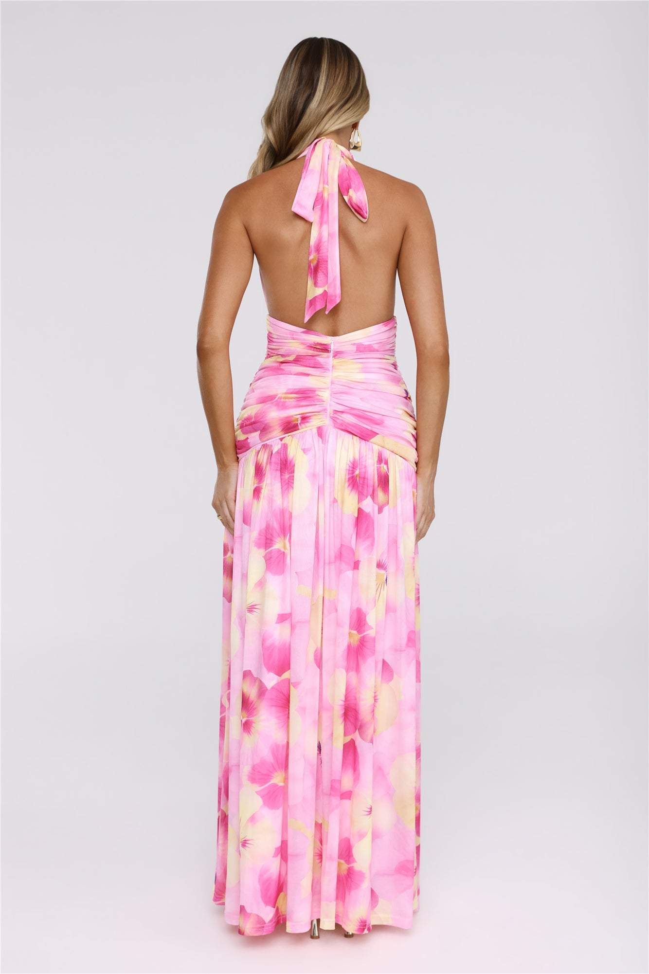 Darlingly Done Halter Mesh Maxi Dress Pink