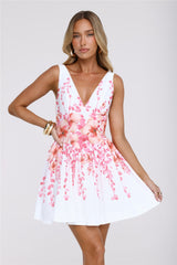 Floral V-Neck Tie Back Mini Dress White