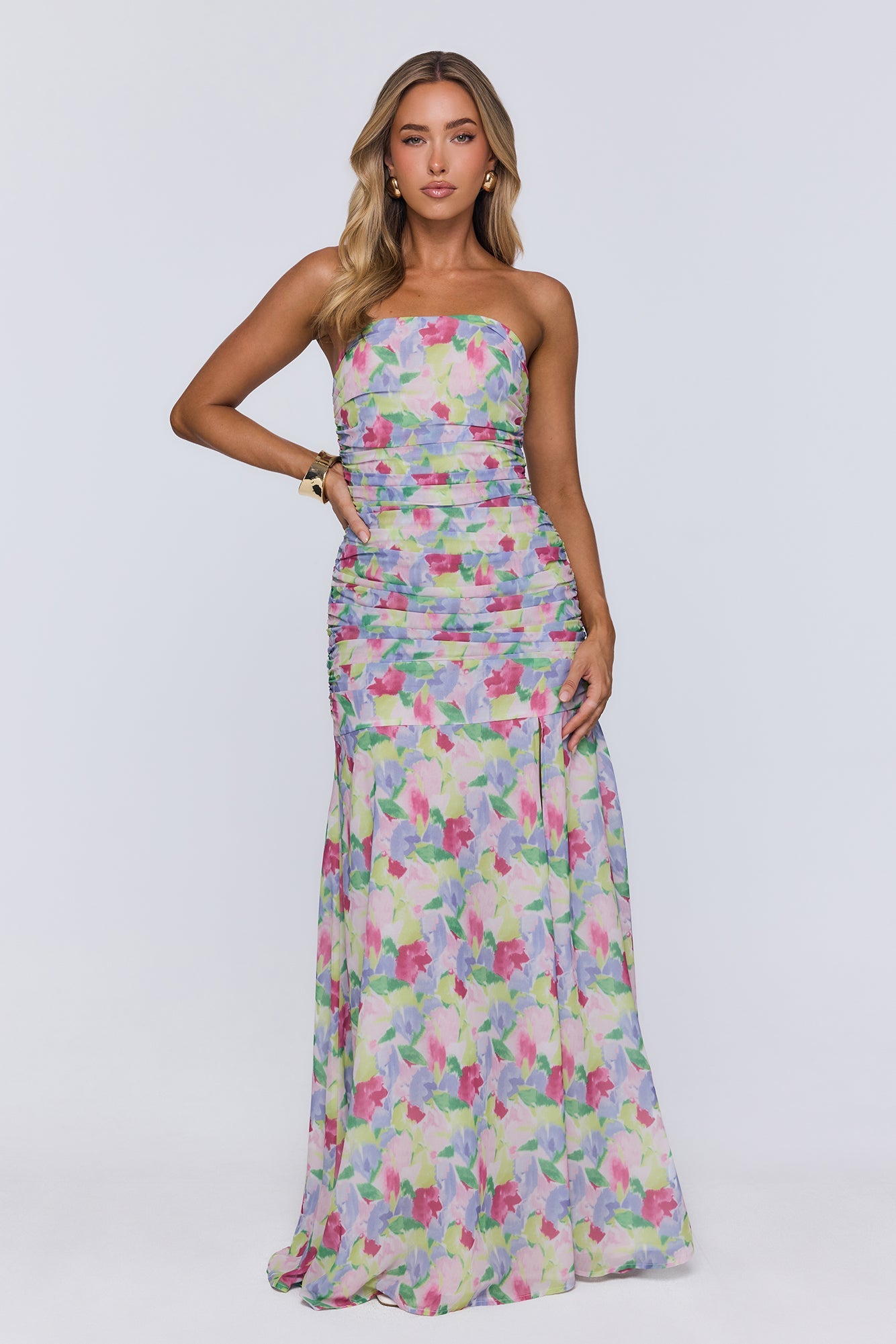 Palm Whisper Strapless Maxi Dress Multi