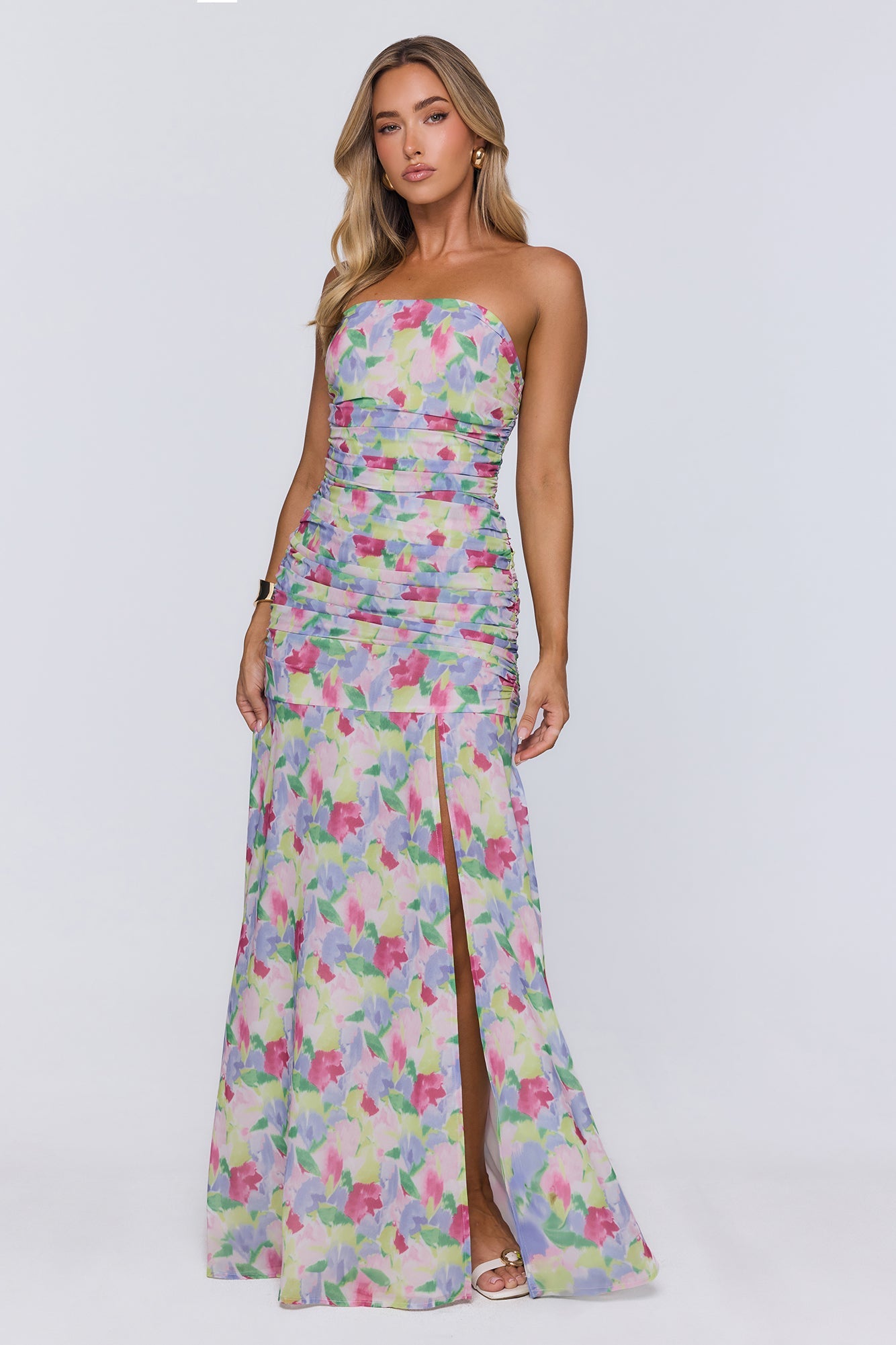 Palm Whisper Strapless Maxi Dress Multi