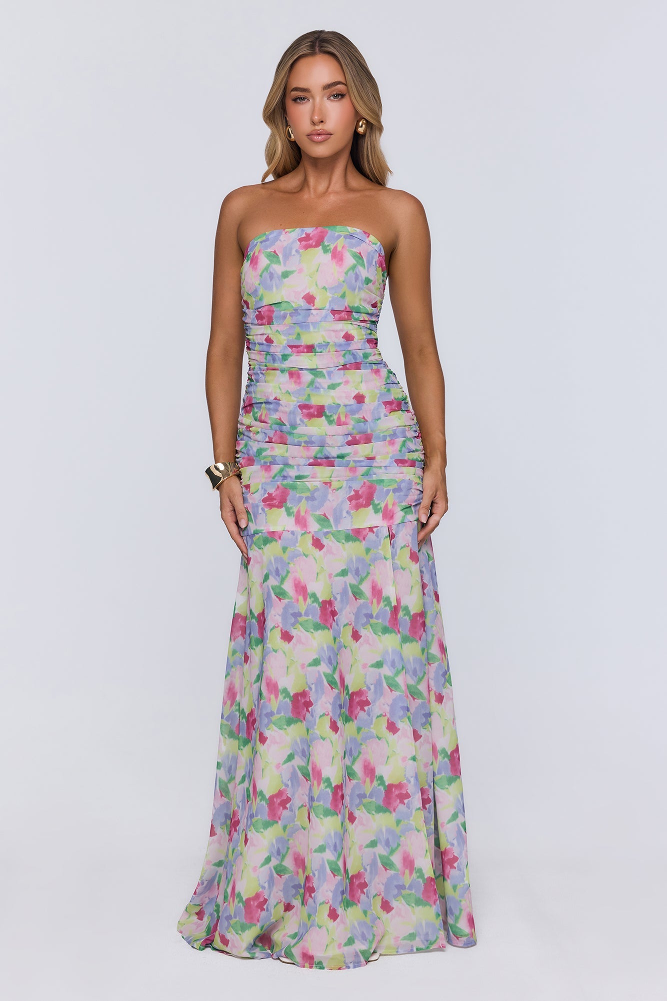 Palm Whisper Strapless Maxi Dress Multi