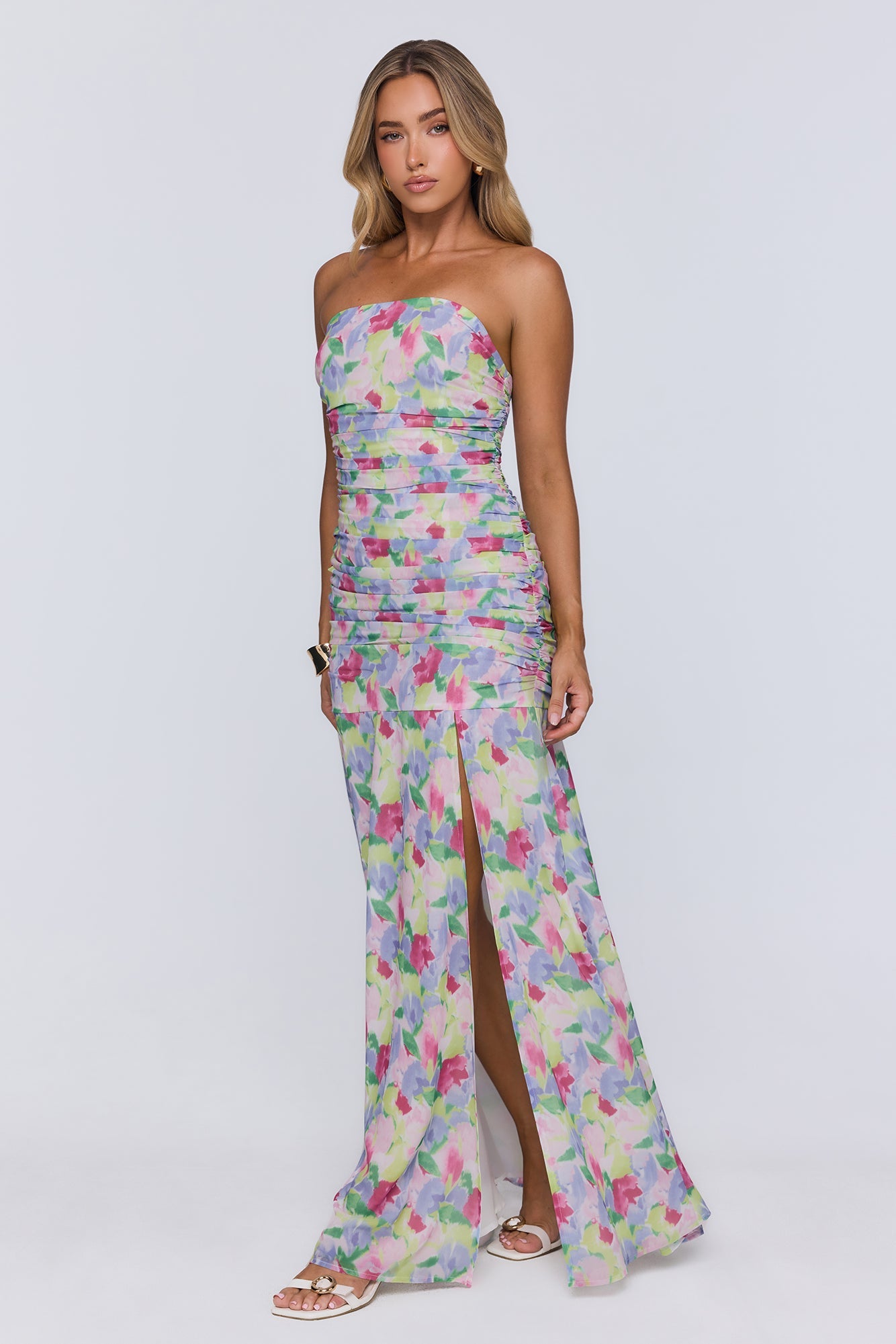Palm Whisper Strapless Maxi Dress Multi