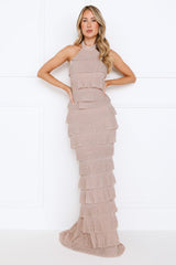 Bedazzled Babe Halter Maxi Dress Champagne