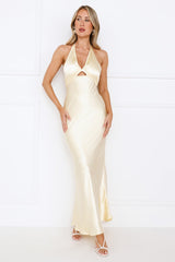 Ishara Halter Satin Maxi Dress Yellow