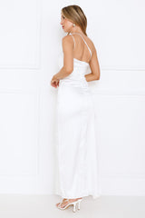 Extra Special One Shoulder Satin Maxi Dress White