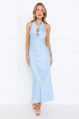 Impeccable Halter Satin Maxi Dress Blue