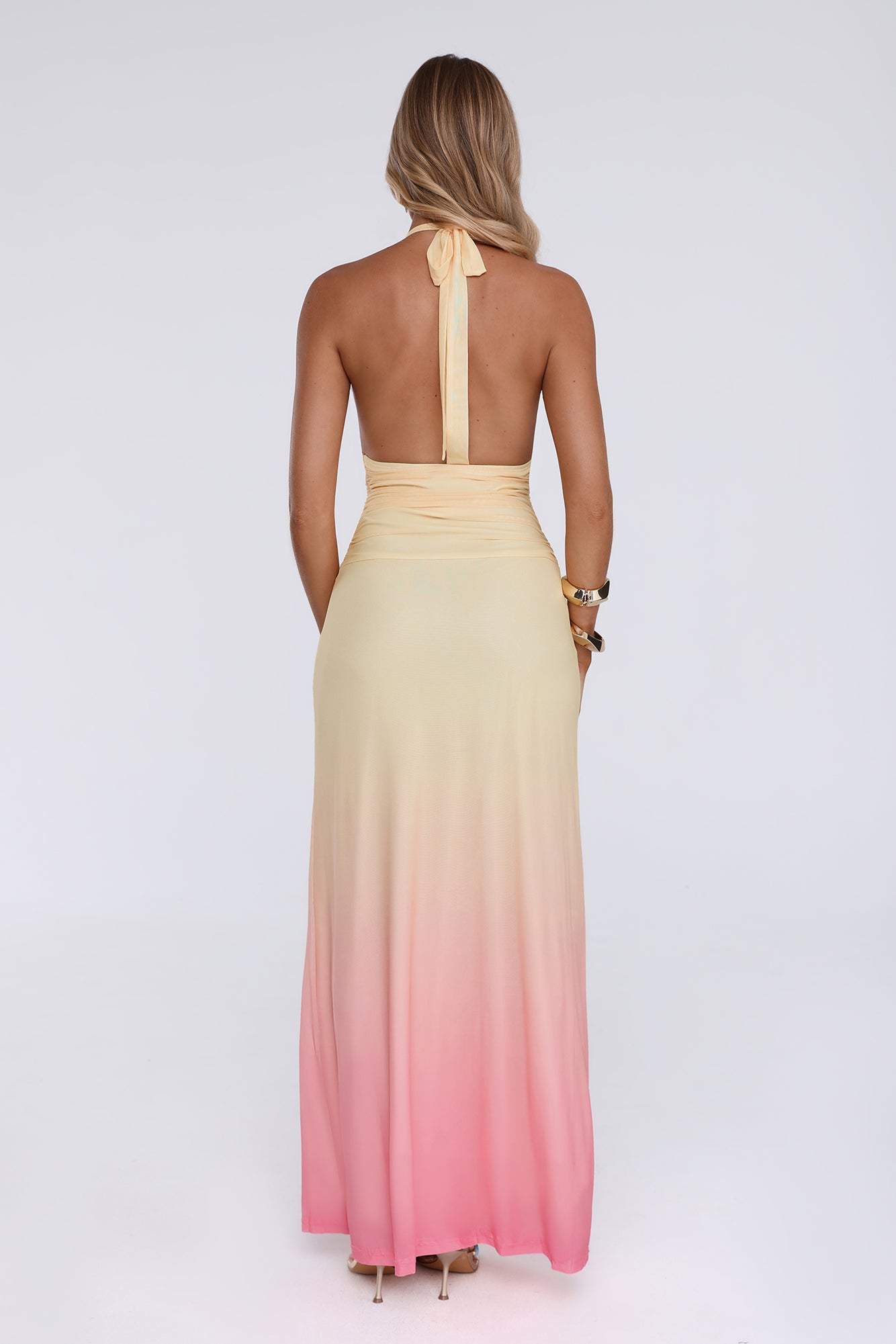 Glow Aesthetic Halter Mesh Maxi Dress Yellow