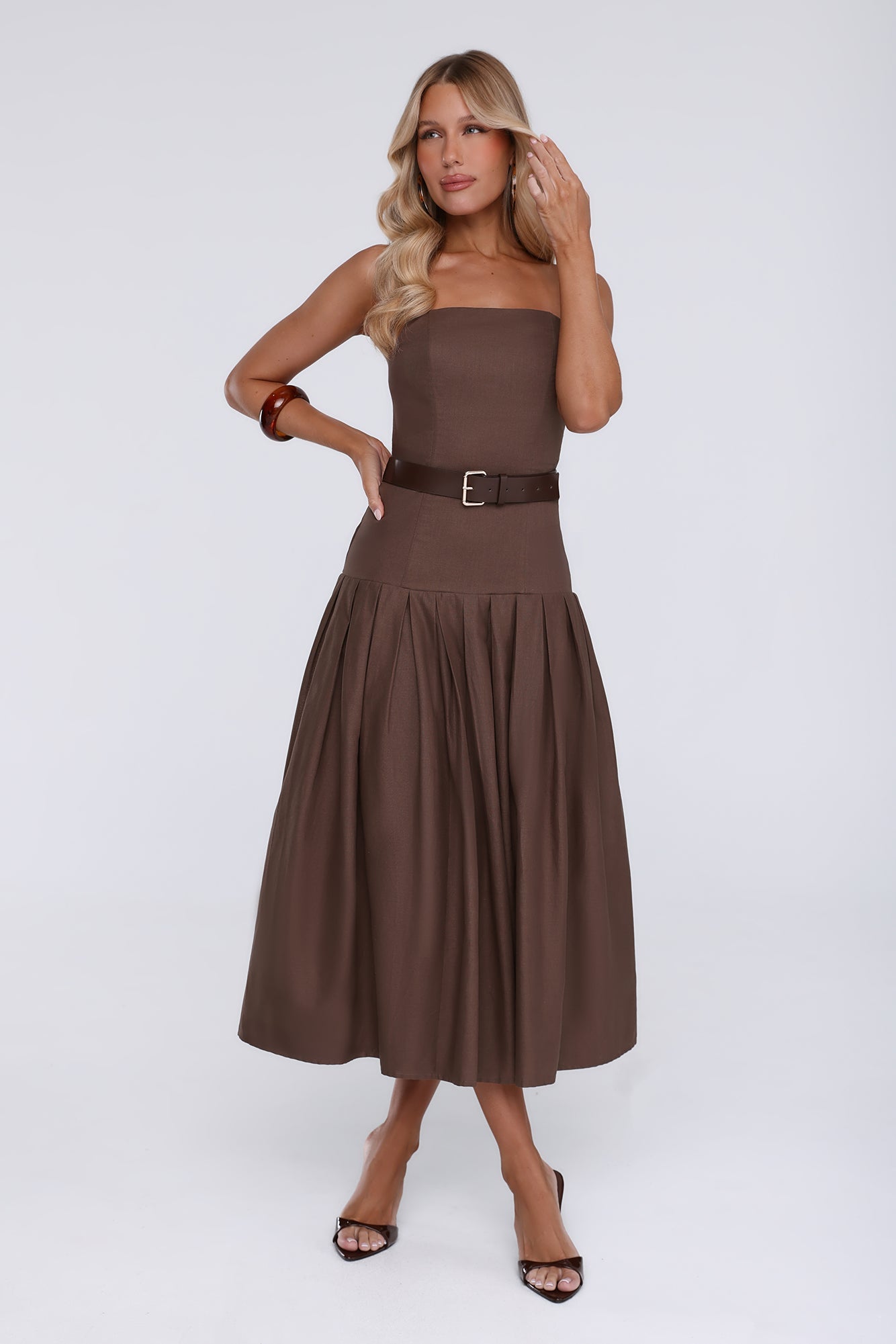 Modern Lady Strapless Midi Dress Brown