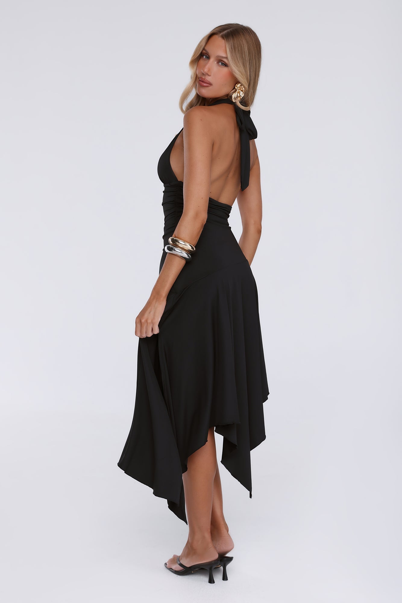 Glowberry Halter Midi Dress Black