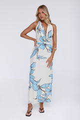 Lucky Darling Halter Mesh Maxi Dress Blue