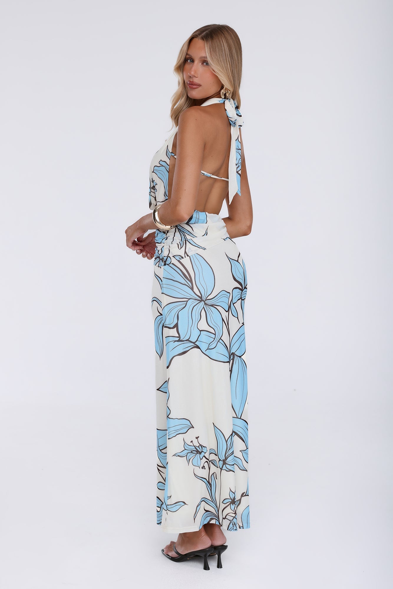 Lucky Darling Halter Mesh Maxi Dress Blue