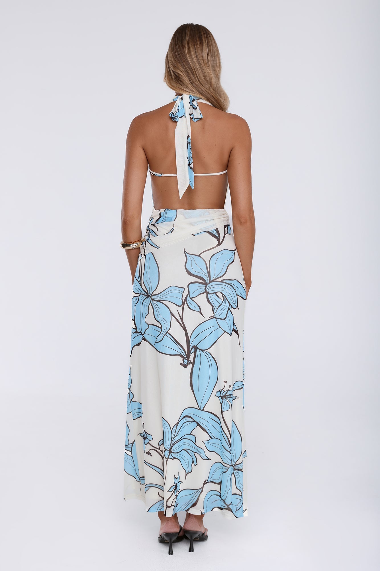 Lucky Darling Halter Mesh Maxi Dress Blue