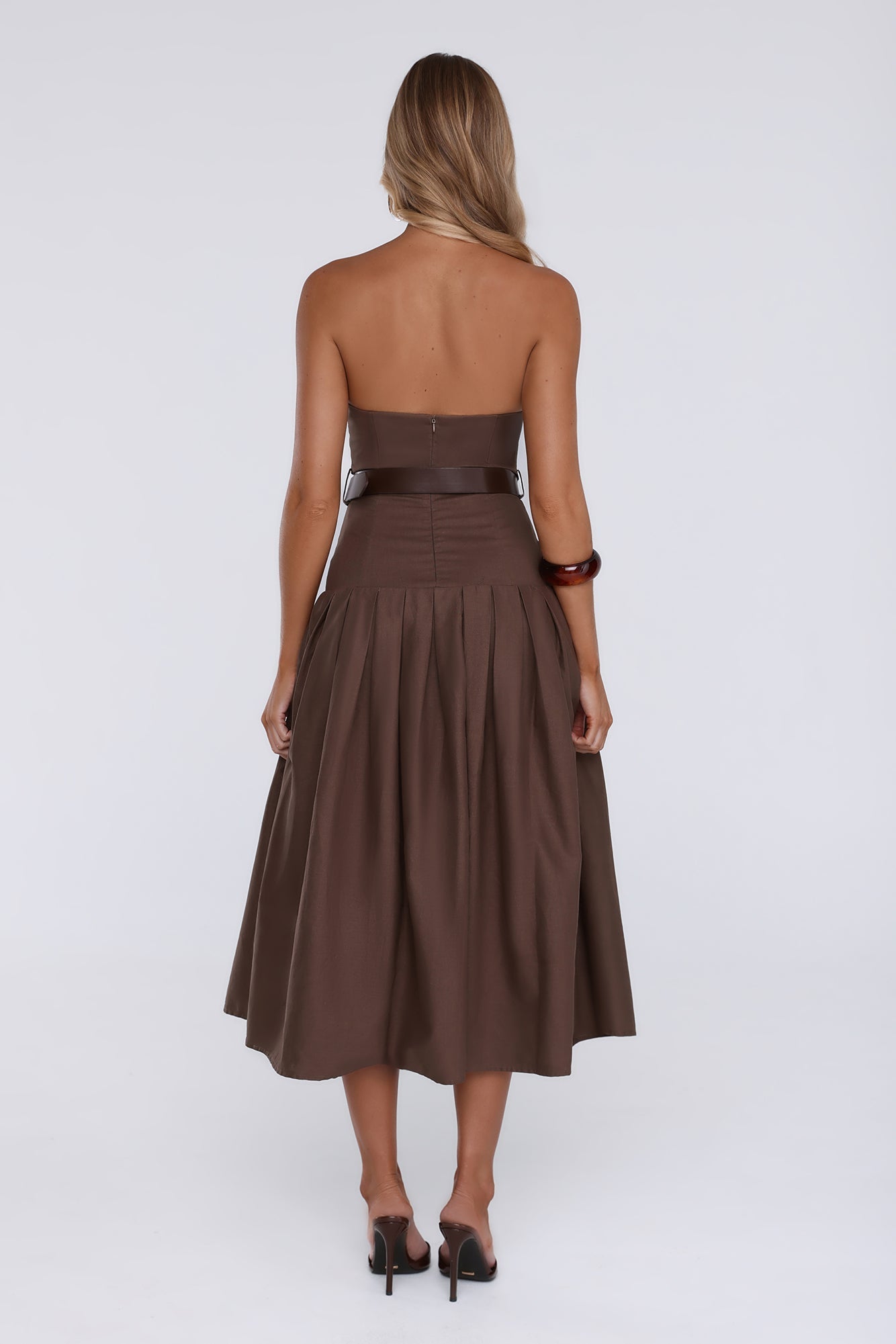 Modern Lady Strapless Midi Dress Brown