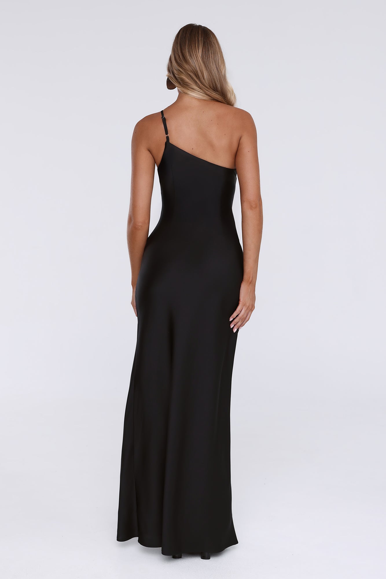 Honeytusk Satin One Shoulder Maxi Dress Black