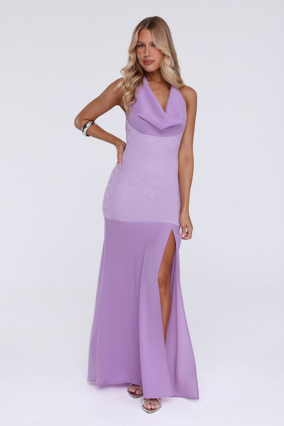 Champagne At Dusk Halter Maxi Dress Purple