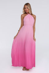 Flirt Fest Halter Pleated Maxi Dress Pink