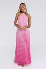 Flirt Fest Halter Pleated Maxi Dress Pink