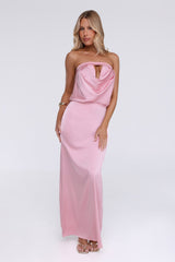 It's Giving Everything Satin Strapless Maxi Dress Pink