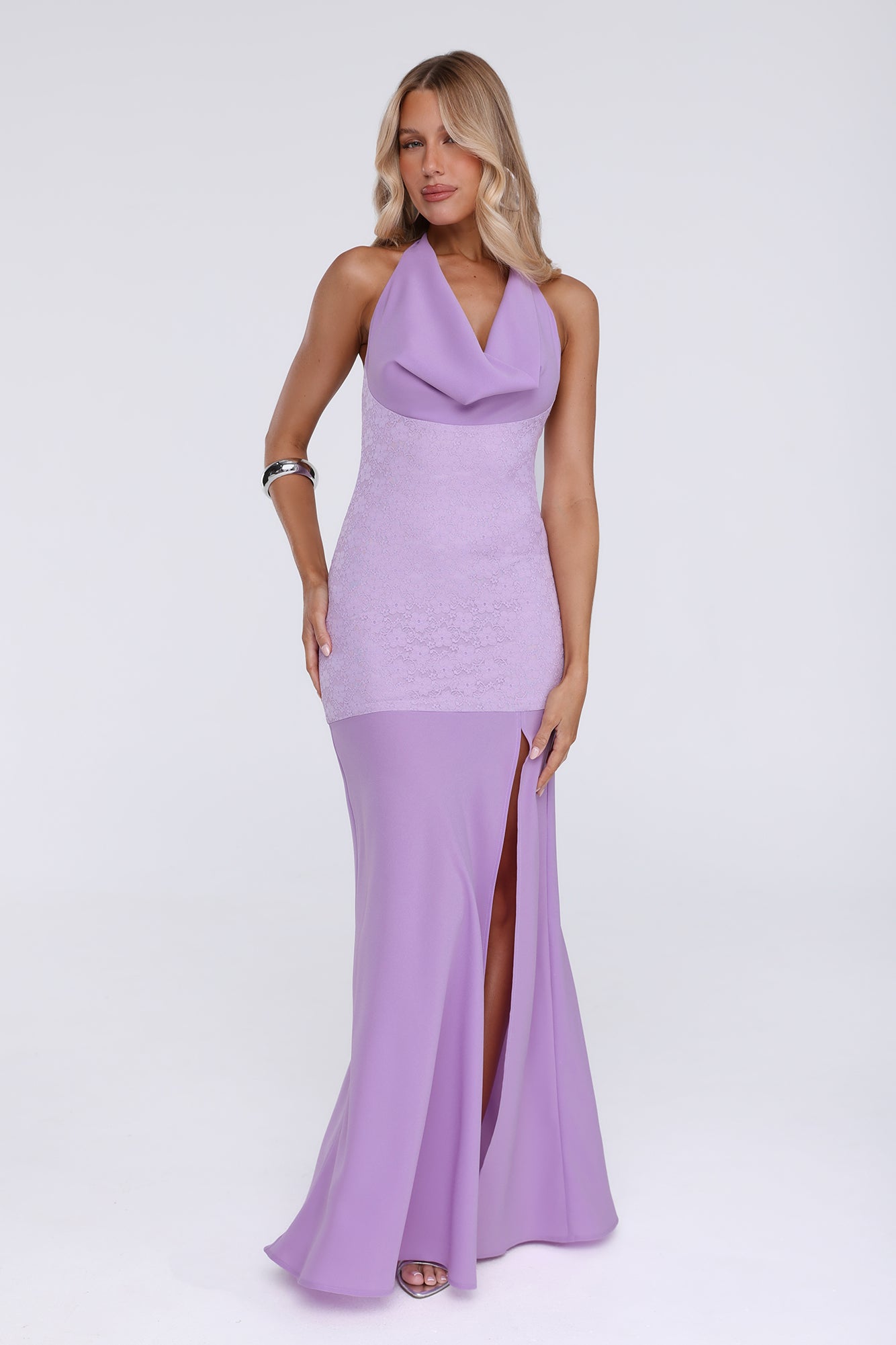 Champagne At Dusk Halter Maxi Dress Purple