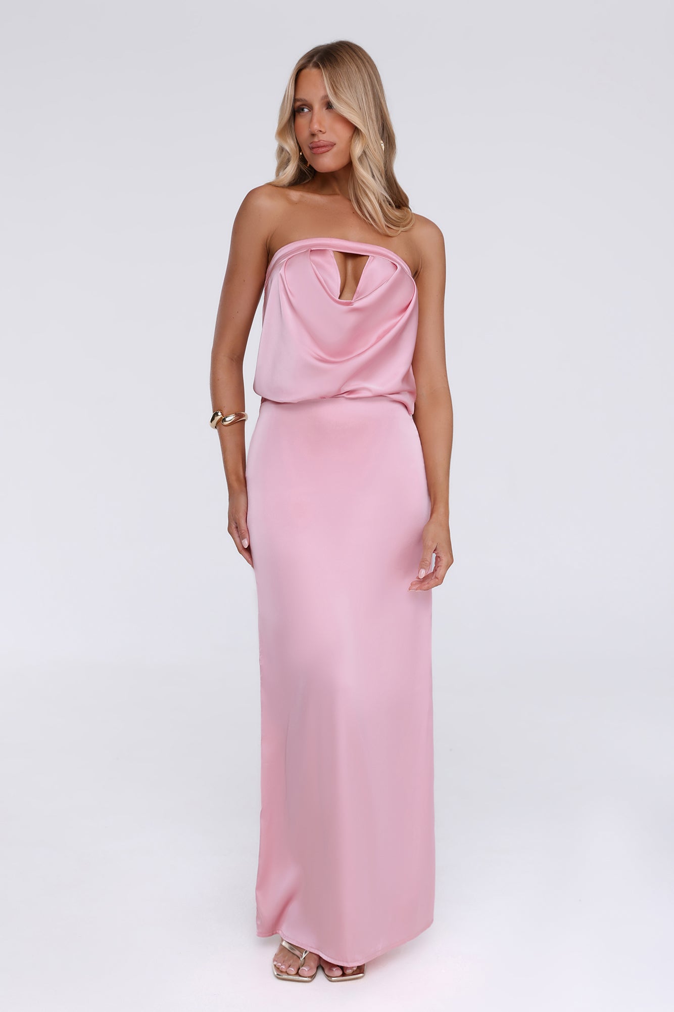 It's Giving Everything Satin Strapless Maxi Dress Pink